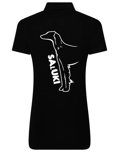 Saluki Women’s Cotton Polo featuring exclusive breed artwork, soft breathable cotton fabric, structured collar, flattering feminine fit, and polished style for breed enthusiasts.