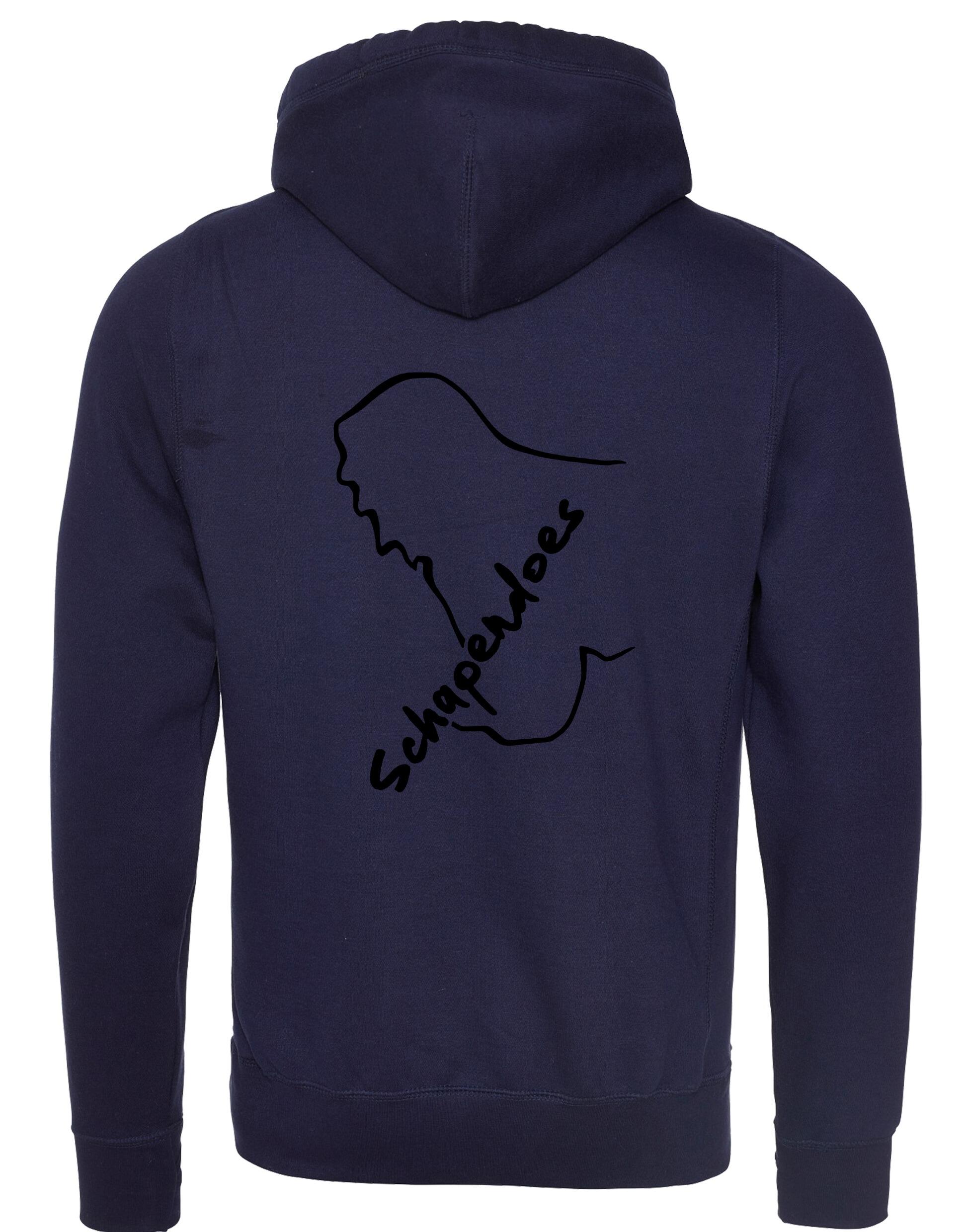 Schapendoes Unisex Crossneck Pullover Hoodie featuring exclusive breed artwork, modern crossneck design, brushed fleece lining, kangaroo pocket, ribbed cuffs, and relaxed fit for stylish comfort and breed pride.