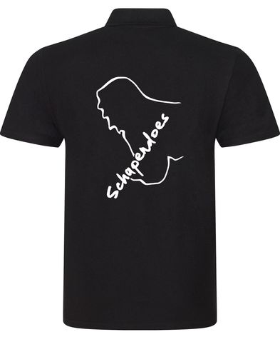 Unisex cotton polo shirt featuring exclusive Schapendoes breed design, breathable lightweight fabric, and relaxed fit – perfect for Schapendoes dog lovers.