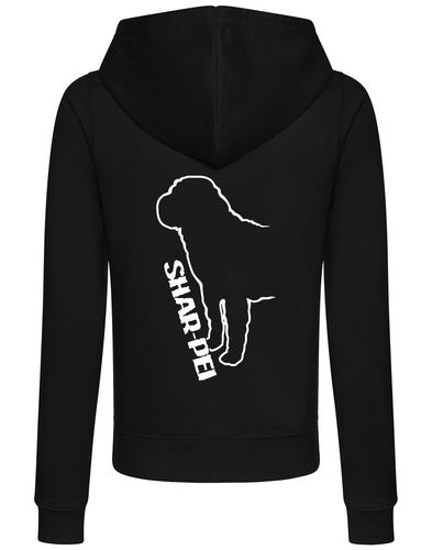 Shar Pei Women’s Zipped Hoodie featuring exclusive breed artwork, full-zip design, cozy hood, and front pockets.