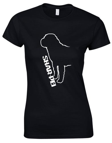 Female Roundneck T-shirt featuring an exclusive Shar Pei graphic design.