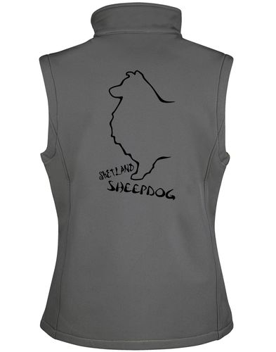 Women's Softshell Gilet featuring exclusive Shetland Sheepdog graphic design.
