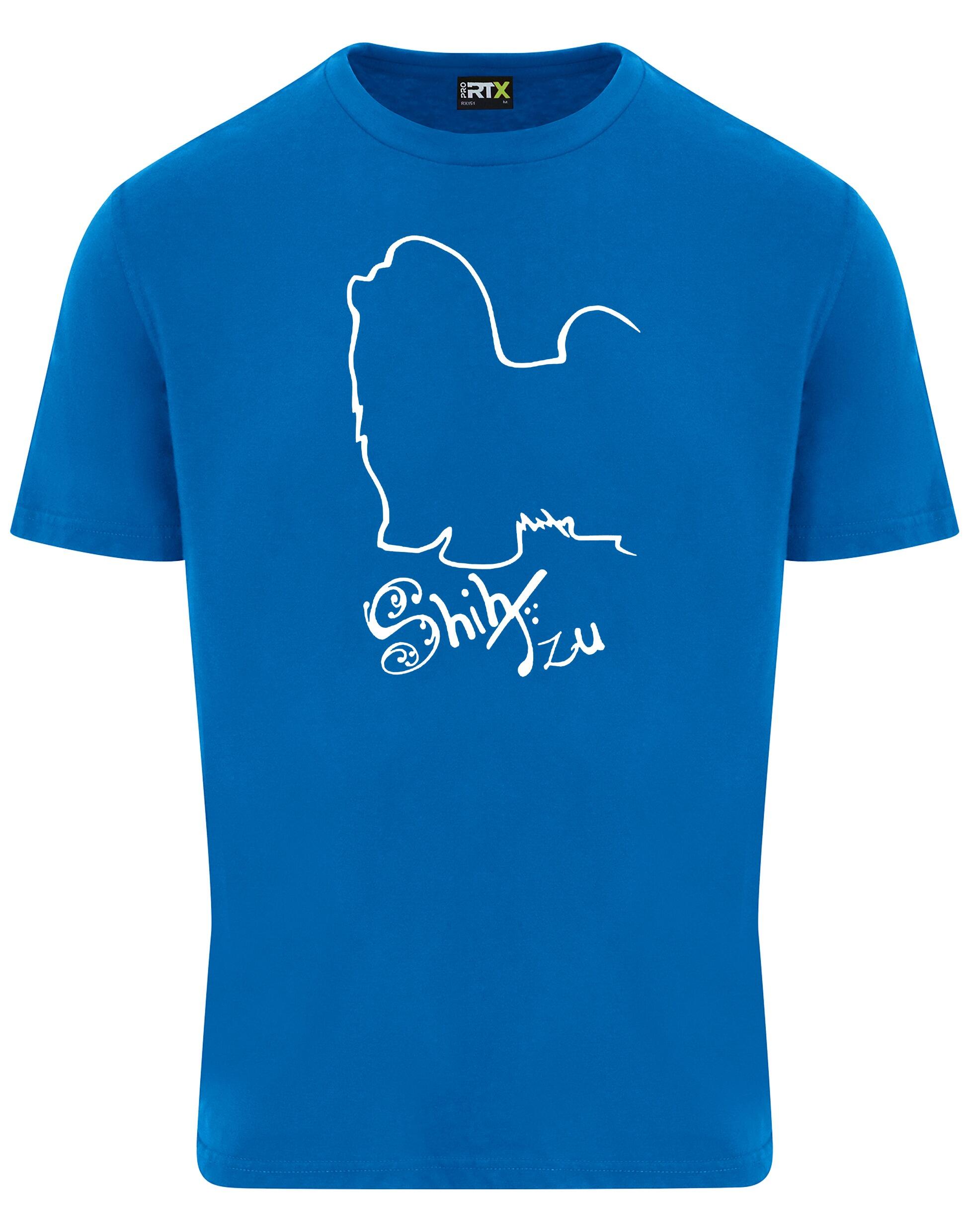 Unisex cotton roundneck T-shirt featuring a detailed Shih Tzu graphic on the front, lightweight and breathable with a relaxed fit suitable for all body types. Ideal for casual wear or breed events.