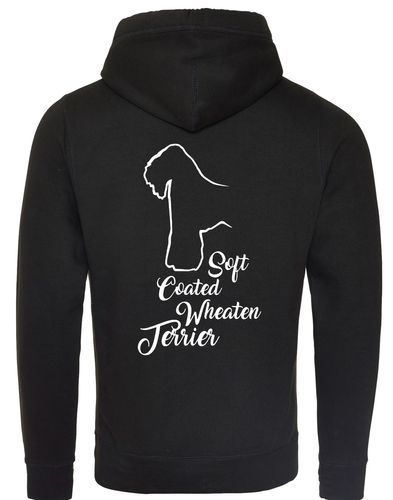 Unisex crossneck pullover hoodie with Soft Coated Wheaten Terrier artwork on the back, fleece-lined with kangaroo pocket