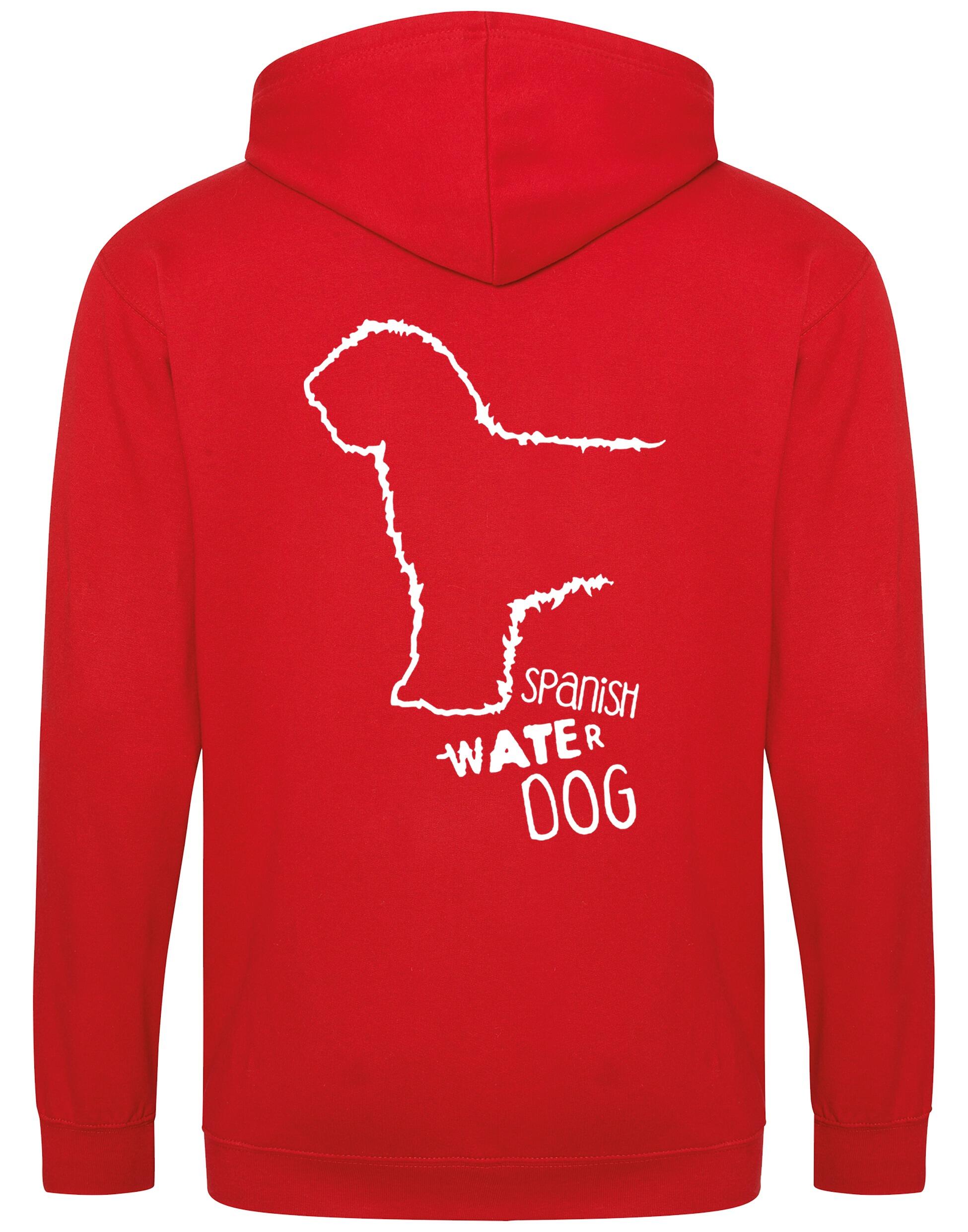 Unisex zipped hoodie featuring exclusive Spanish Water Dog artwork on the back and paw prints on the front. Made from soft fleece-lined fabric with a double-layered hood, full-zip front, and roomy pockets—ideal for breed enthusiasts and everyday wear.