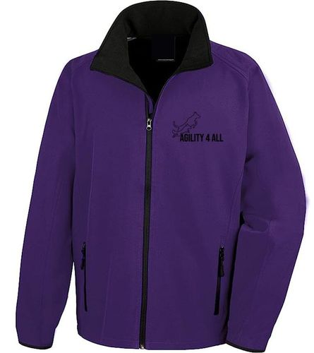 Agility 4 All Official Clothing - Purple Male Softshell Jacket Front Image - Black Printed Logo