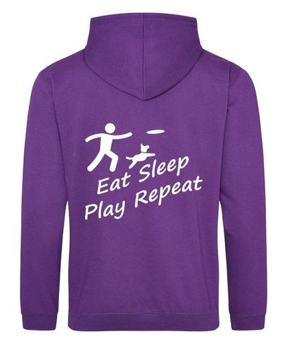 Eat Sleep Play Repeat Design on a Purple Pullover Hoodie White Print