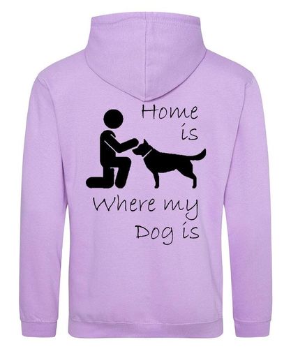 Home is where my dog is Design on a Lavender Pullover Hoodie Black Print