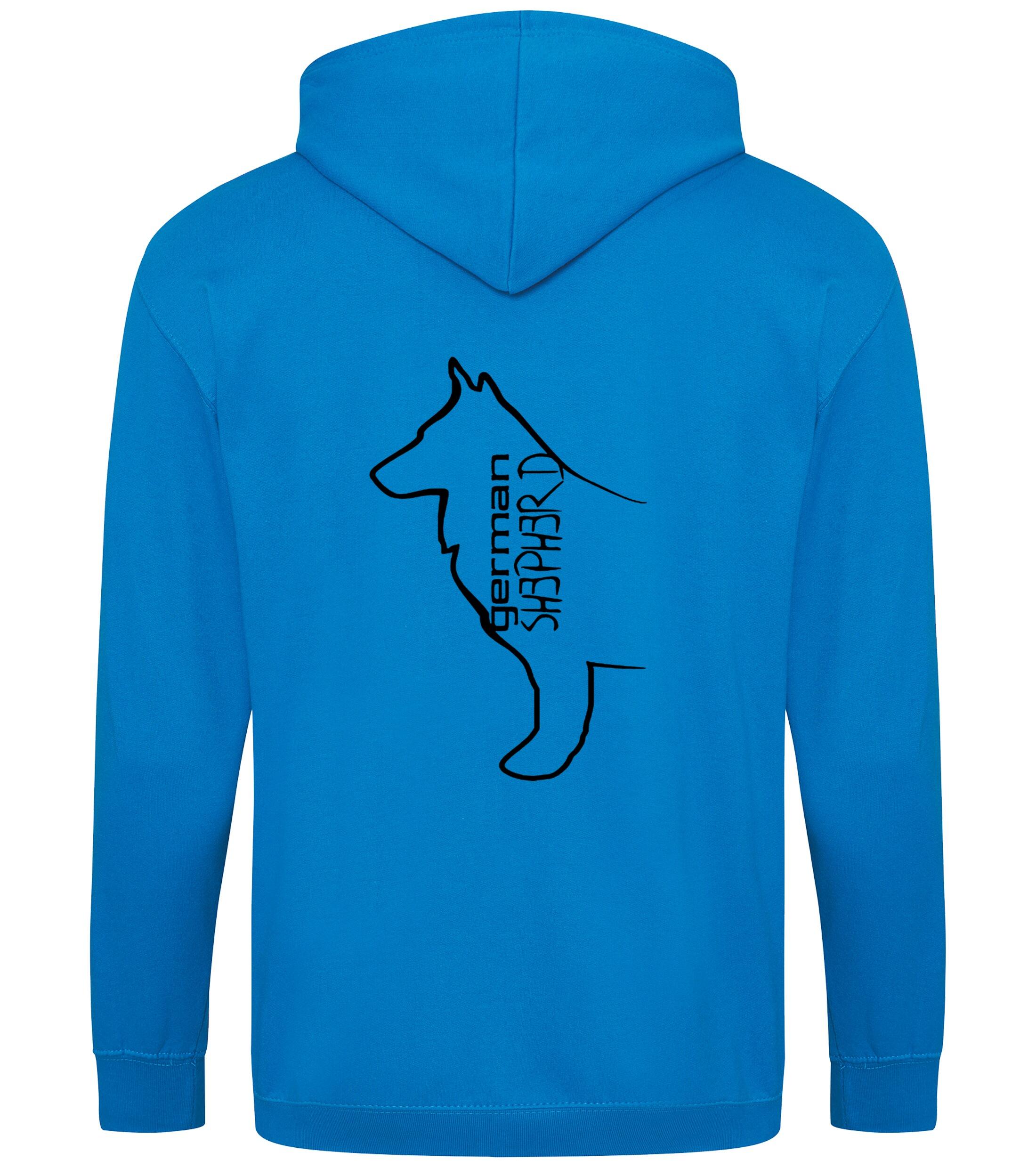 Unisex German Shepherd Zipped Hoodie Sapphire Blue (Black)