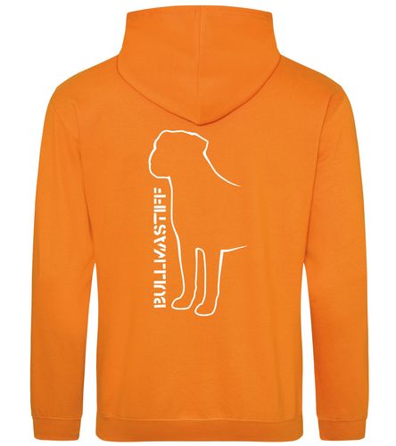 Unisex Bullmastiff (Standing) Pullover Hoodie Orange Crush (White)