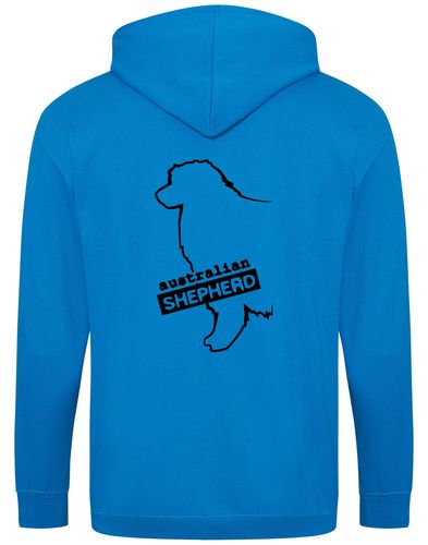Unisex Australian Shepherd Zipped Hoodie Sapphire Blue (Black)