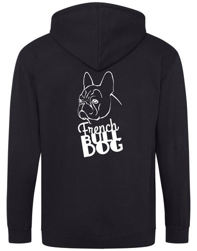 Unisex French Bulldog (Head) Zipped Hoodie Black (White)