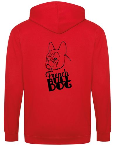 Unisex French Bulldog (Head) Zipped Hoodie Red (Black)