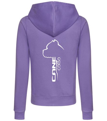 Female Cane Corso Zipped Hoodie Lavender (White)