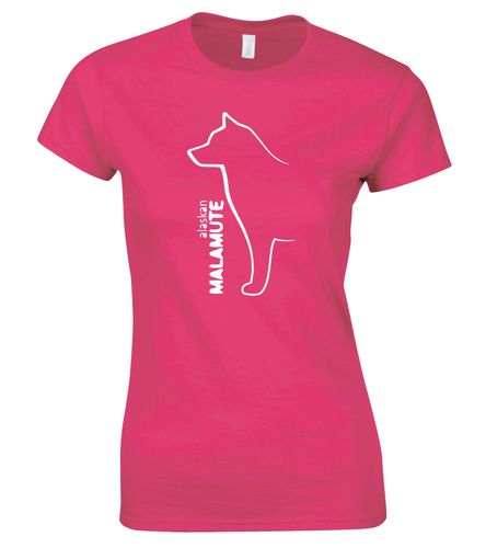 Female Alaskan Malamute Roundneck T-Shirt Pink (White)