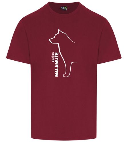 Unisex Alaskan Malamute Roundneck T-Shirt Burgundy (White)