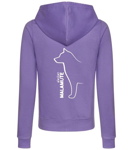 Female Alaskan Malamute Zipped Hoodie Lavender (White)
