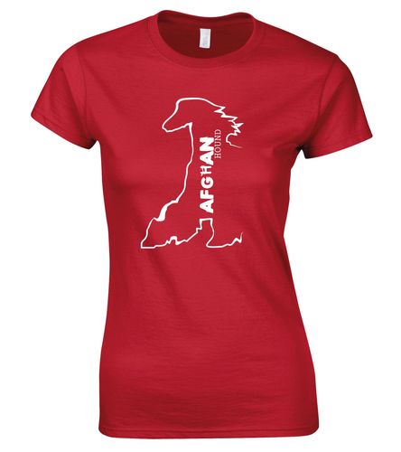 Female Afghan Hound Roundneck T-Shirt Red (White)