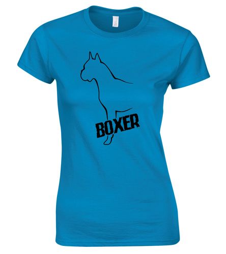 Female Boxer Ear Up Roundneck T-Shirt Sapphire Blue (Black)