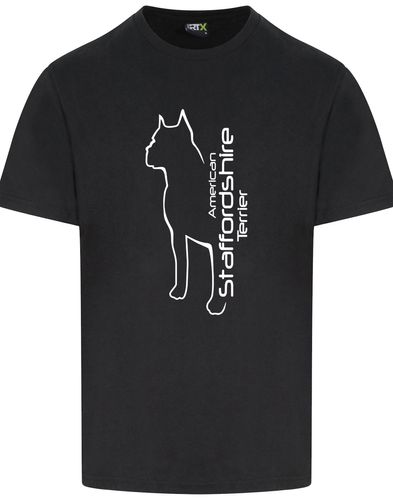 Unisex American Staffordshire Terrier Roundneck T-Shirt Black (White)