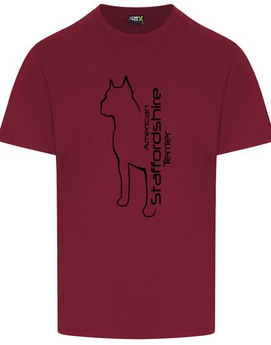 Unisex American Staffordshire Terrier Roundneck T-Shirt Burgundy (Black)