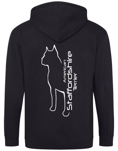 Unisex American Staffordshire Terrier Zipped Hoodie Black (White)