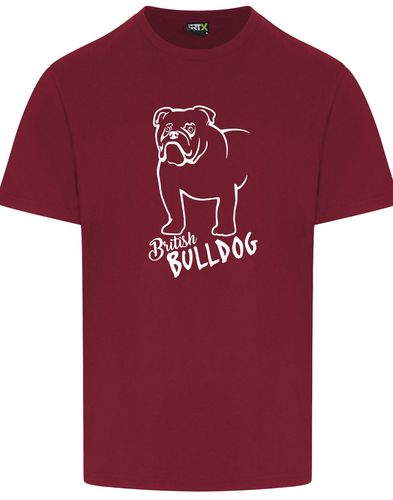 Unisex British Bulldog Roundneck T-Shirt Burgundy (White)