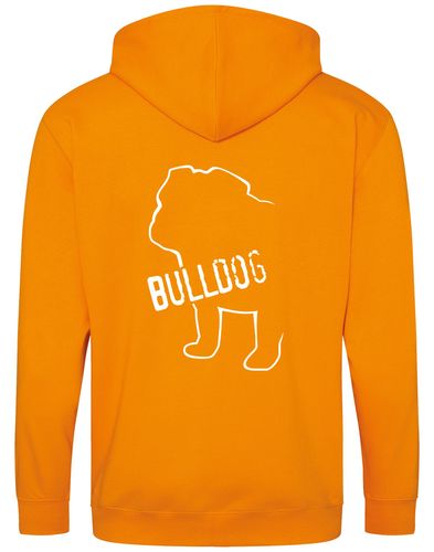 Unisex Bulldog (Body Design) Zipped Hoodie Orange Crush (White)