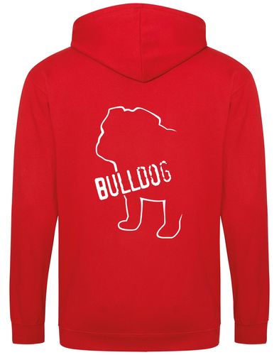 Unisex Bulldog (Body Design) Zipped Hoodie Red (White)