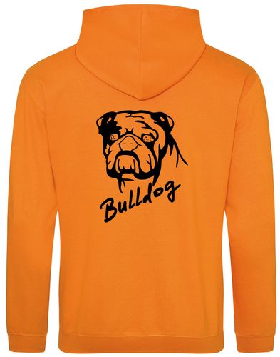 Unisex Bulldog (Head Design) Pullover Hoodie Orange Crush (Black)