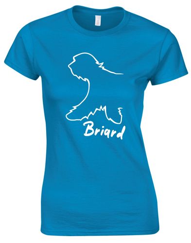 Female Briard Roundneck T-Shirt Sapphire Blue (White)
