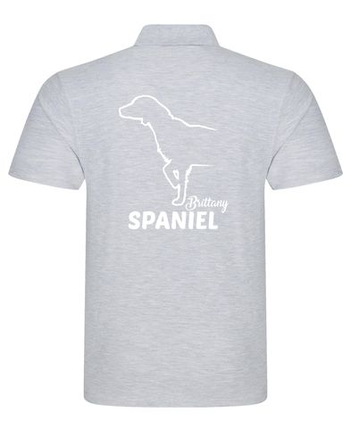 Unisex Brittany Spaniel Polo Shirt Heather Grey (White)