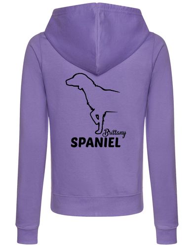 Female Brittany Spaniel Zipped Hoodie Lavender (Black)
