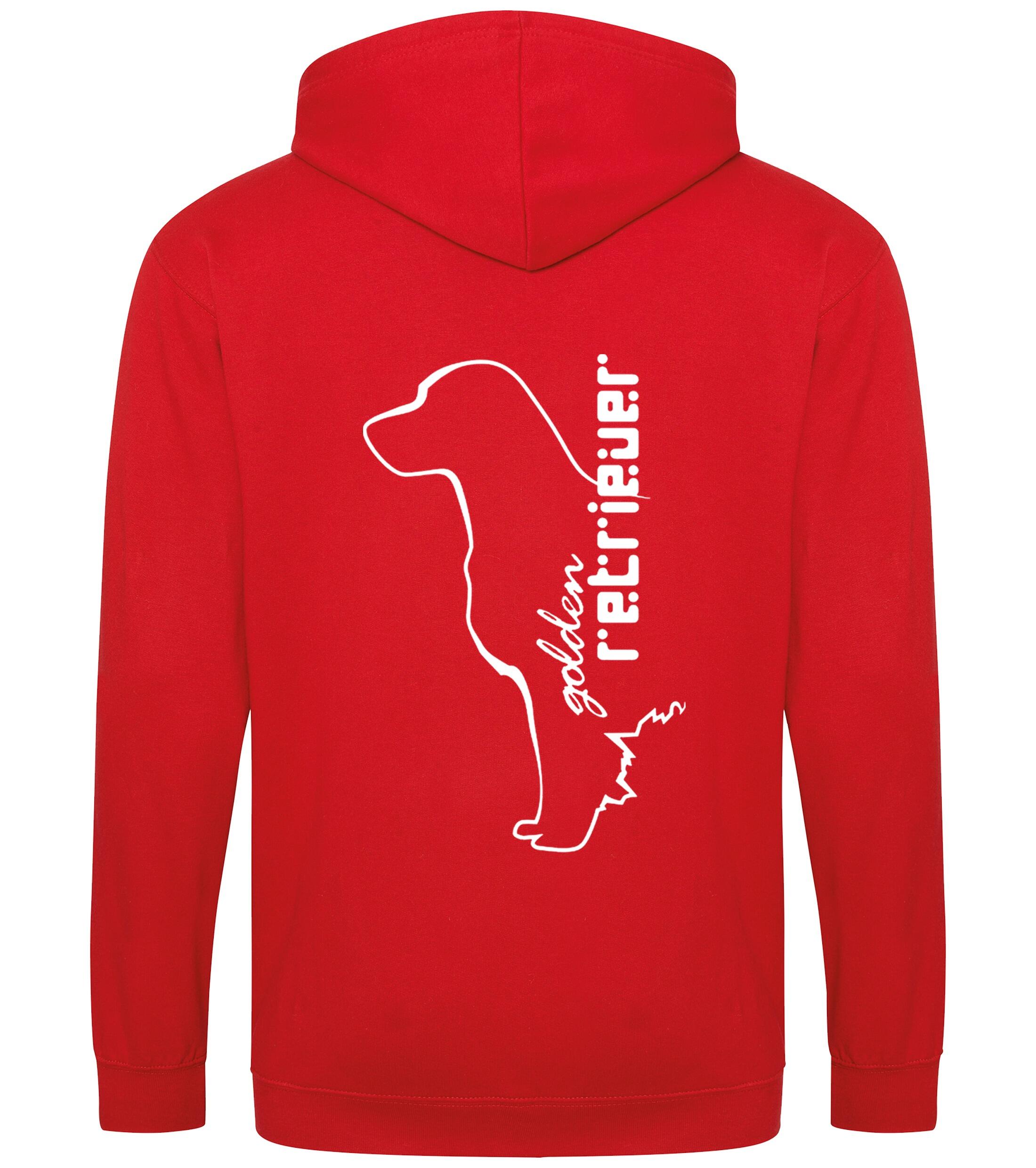 Golden Retriever zipped hoodie featuring an exclusive breed design, heavy-blend fabric with a brushed fleece interior, full-zip closure, and practical pockets, perfect for Golden Retriever enthusiasts.