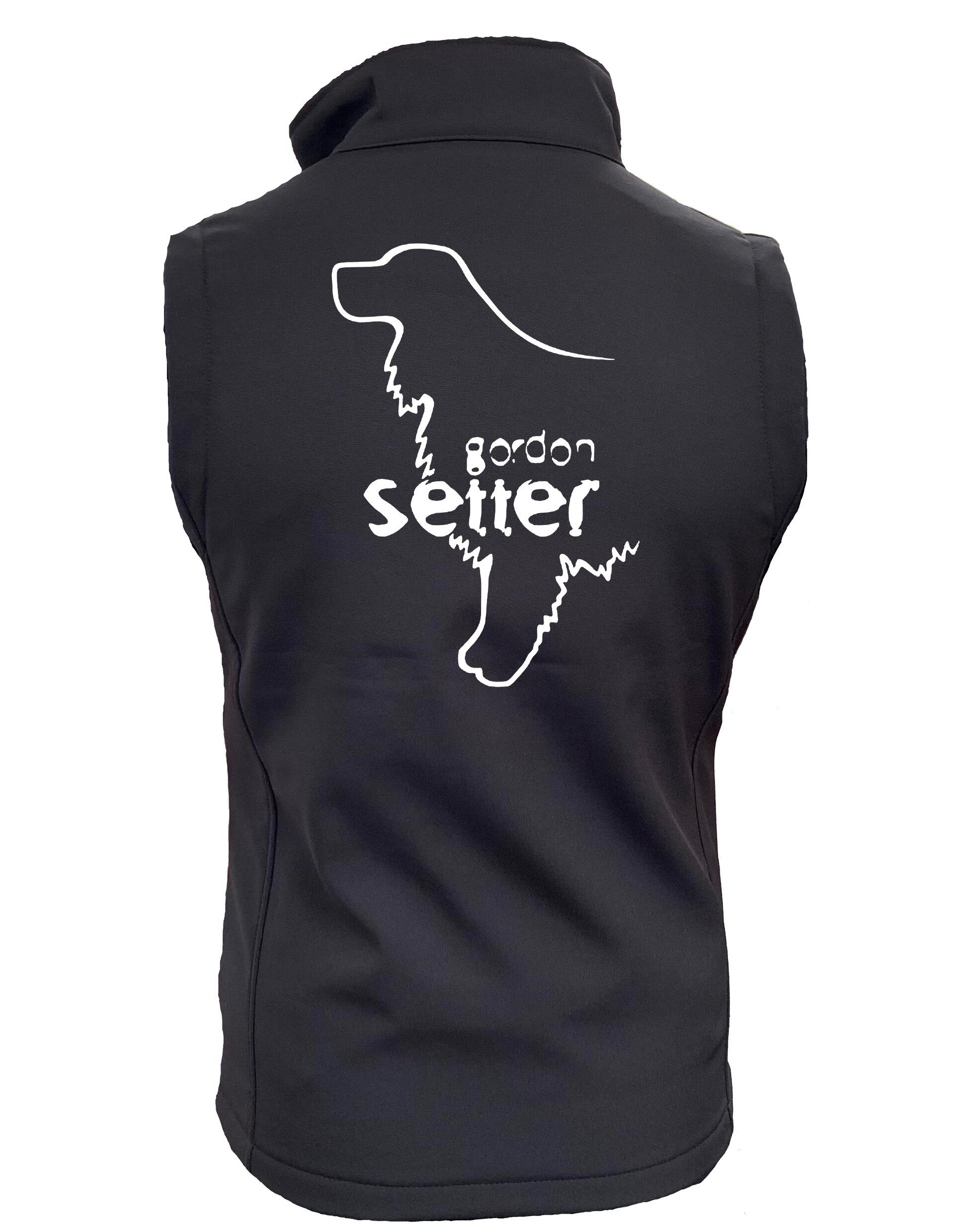 Unisex Softshell Gilet featuring exclusive Gordon Setter design, water-resistant fabric, fleece lining, and practical full-zip with side pockets.