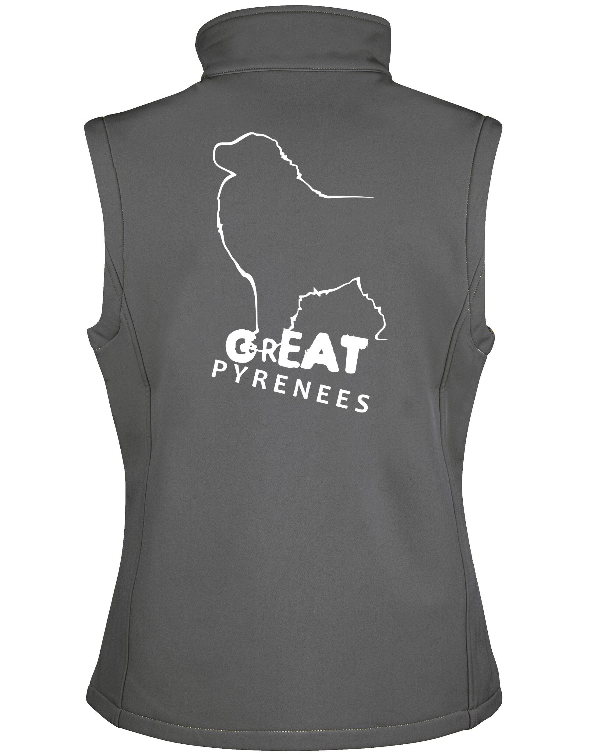 Unisex Softshell Gilet with water-resistant fabric, fleece-lined interior, and exclusive Great Pyrenees design, perfect for layering during outdoor activities and showcasing breed pride.