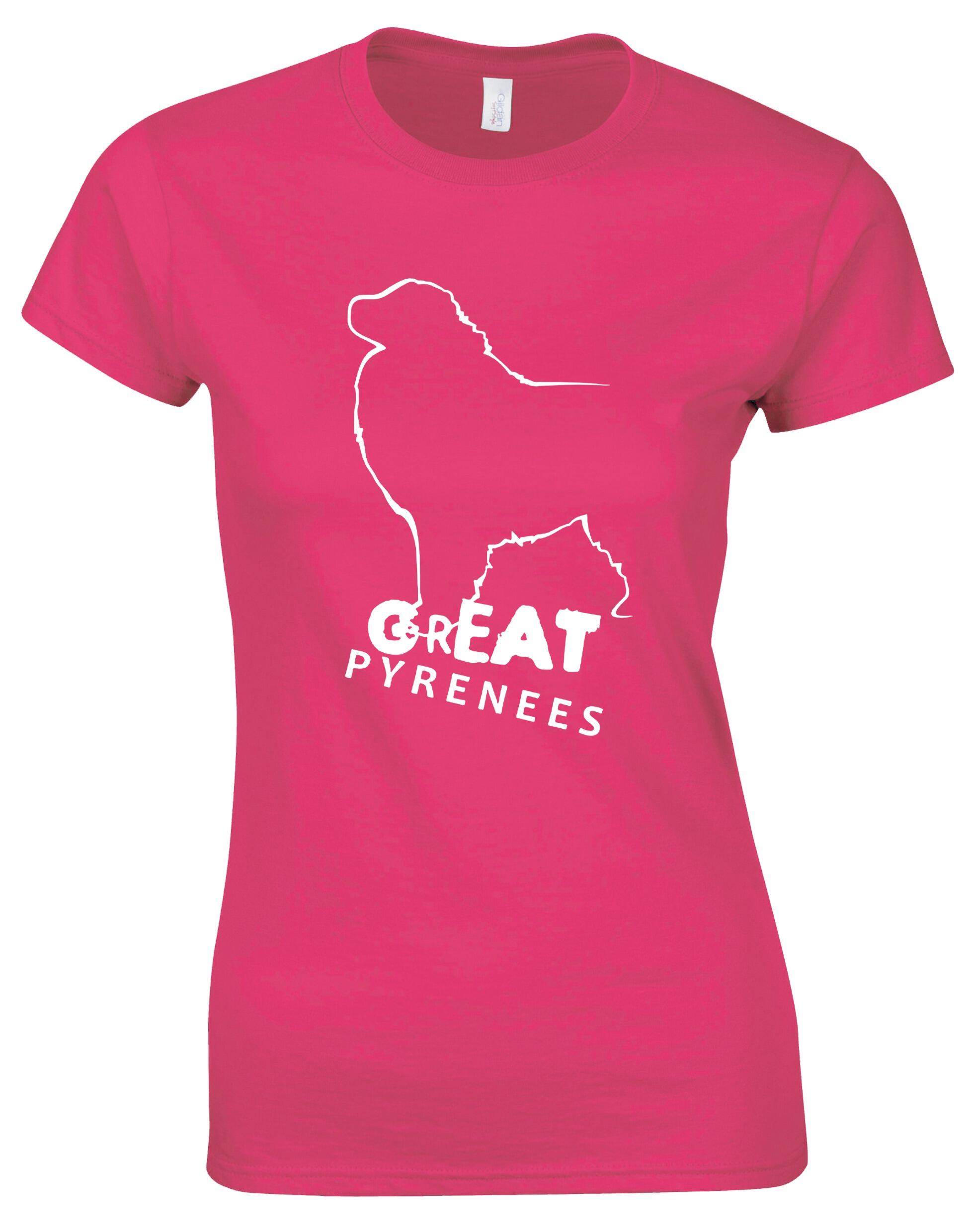 Female Roundneck T-shirt featuring a detailed Great Pyrenees design, crafted from soft, breathable cotton with a tailored feminine fit.