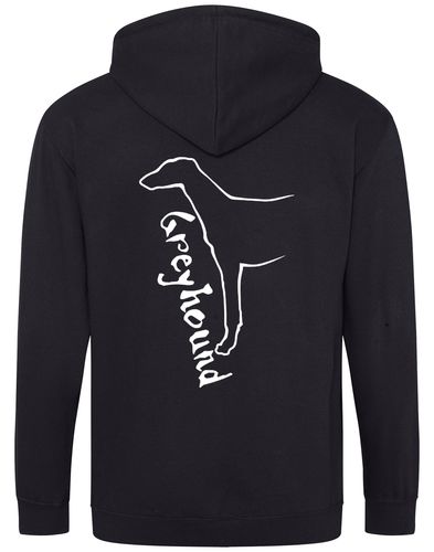 Greyhound zipped hoodie featuring exclusive breed design, cozy brushed fleece interior, full-zip closure, and personalization options, ideal for dog lovers.