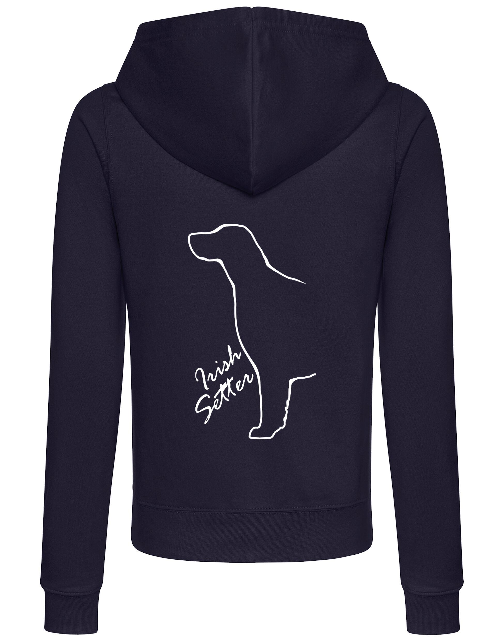 Irish Setter Women’s Zipped Hoodie featuring exclusive breed artwork, breathable fabric, and a full-zip design for comfort and style.