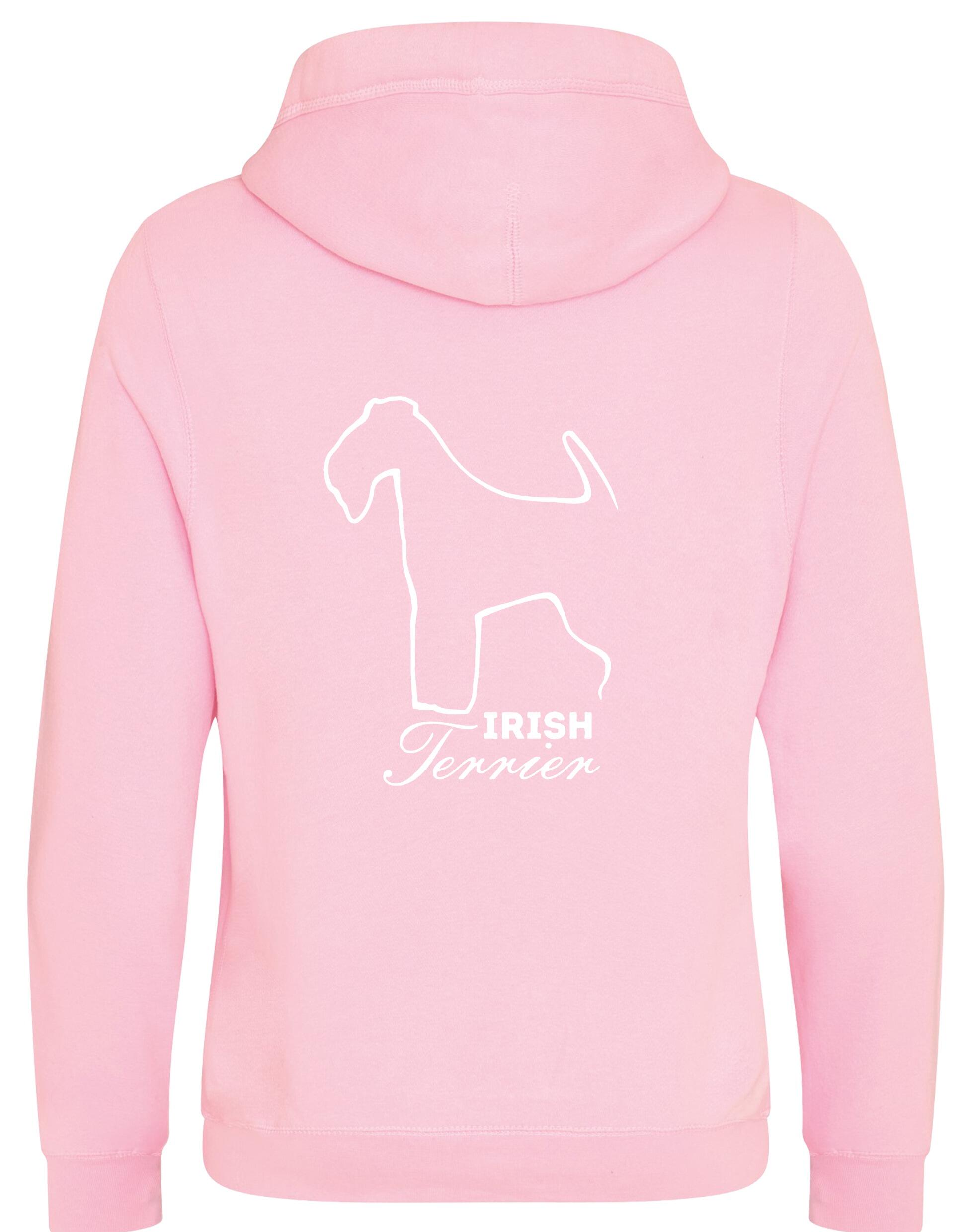 Irish Terrier Crossneck Pullover Hoodie with exclusive breed artwork, modern crossneck design, and practical kangaroo pocket.