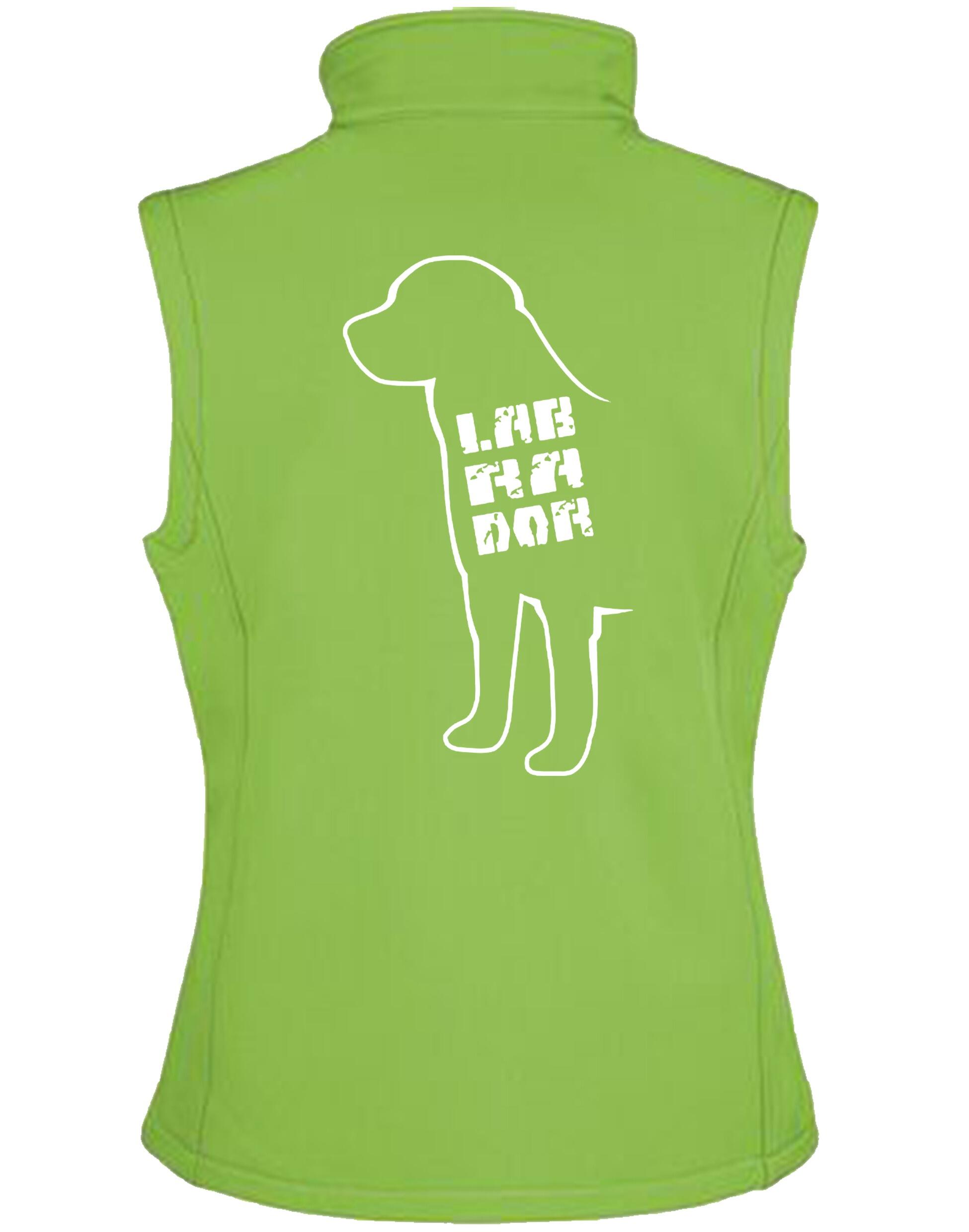 Unisex Softshell Gilet featuring exclusive Labrador design, crafted from water-resistant fabric with cozy fleece lining.