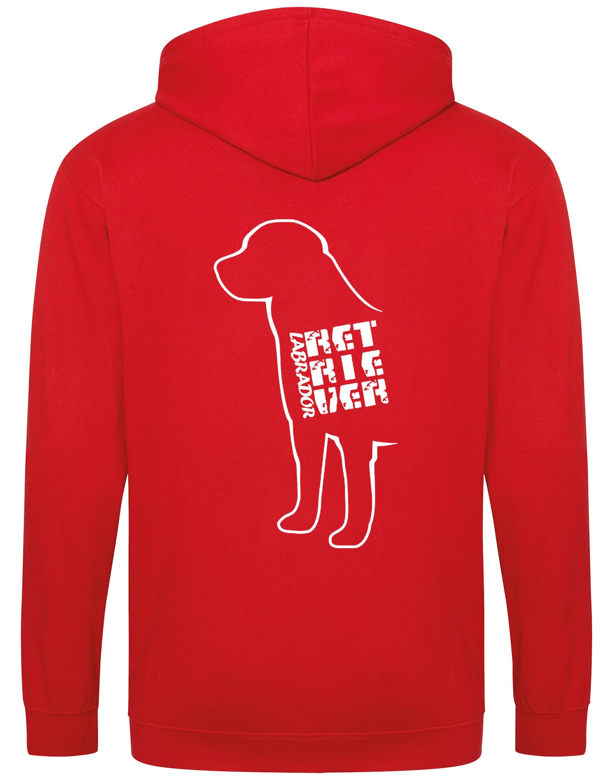 Zipped hoodie with exclusive Labrador Retriever artwork and paw print accents, crafted from durable heavy-blend fabric with a cozy fleece interior, full-zip closure, and practical pockets.