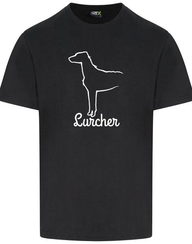 Lurcher Unisex Roundneck T-shirt with exclusive breed artwork and soft cotton fabric.
