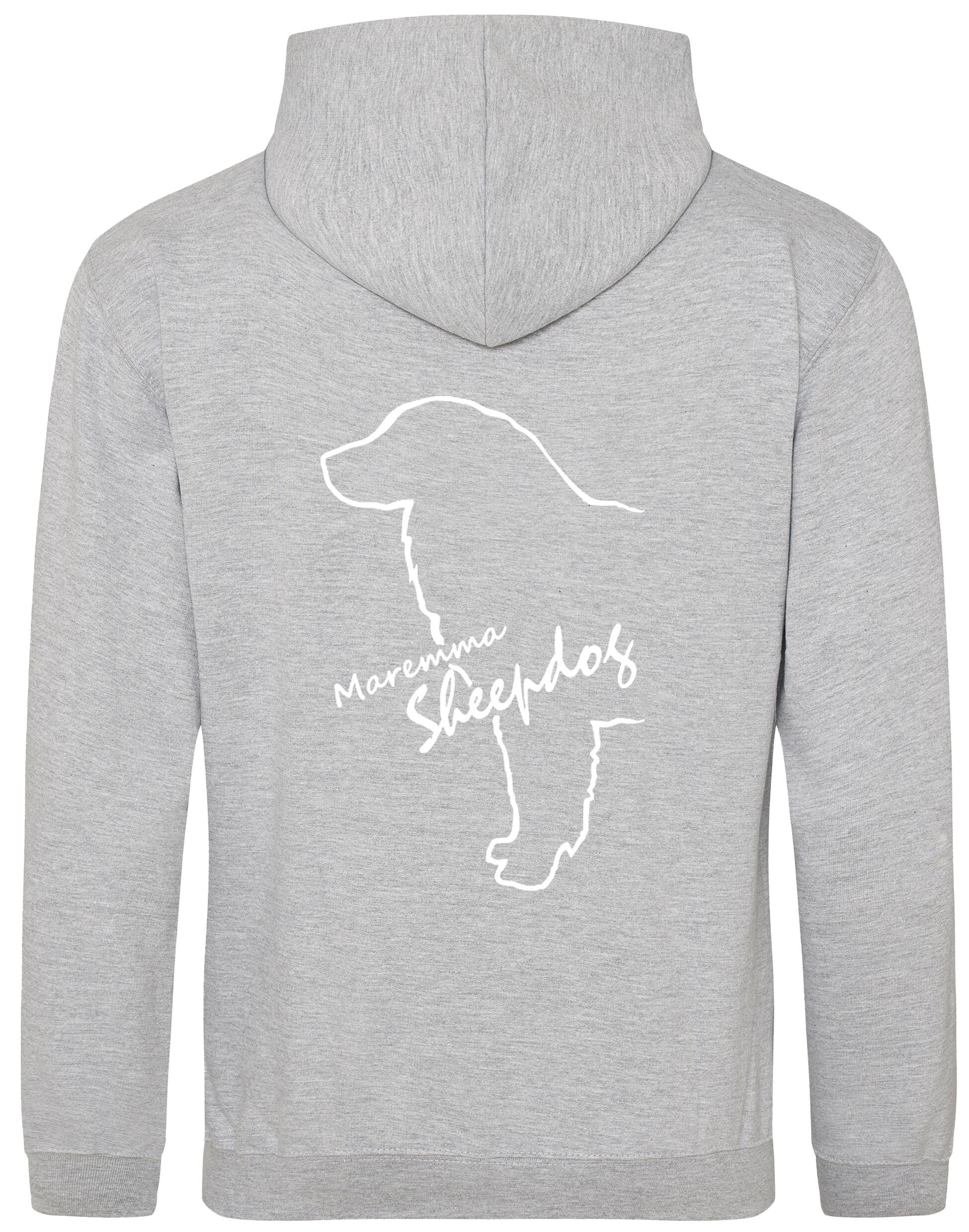 Maremma Sheepdog pullover hoodie featuring exclusive breed artwork, a fleece-lined interior, and personalisation options for dog lovers.