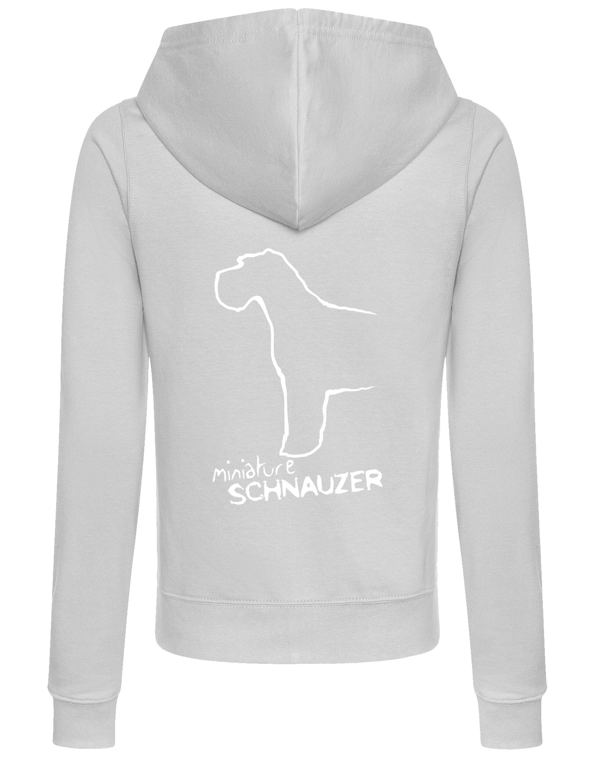 Miniature Schnauzer Women’s Zipped Hoodie with exclusive breed artwork, full-zip design, and cosy hood for dog lovers.