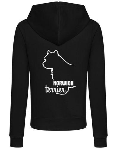 Norwich Terrier Women’s Zipped Hoodie featuring exclusive breed artwork, full-zip closure, soft fabric, and practical front pockets for comfort, style, and functionality. Ideal for Norwich Terrier lovers, dog walkers, and casual wear.