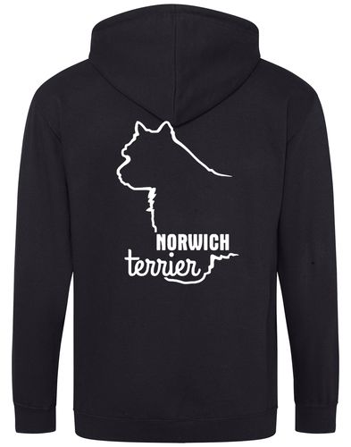 Norwich Terrier Zipped Hoodie featuring exclusive breed artwork, full-zip closure, soft fleece lining, and functional front pockets. Designed for comfort, style, and practicality—perfect for Norwich Terrier lovers, dog events, and casual wear.