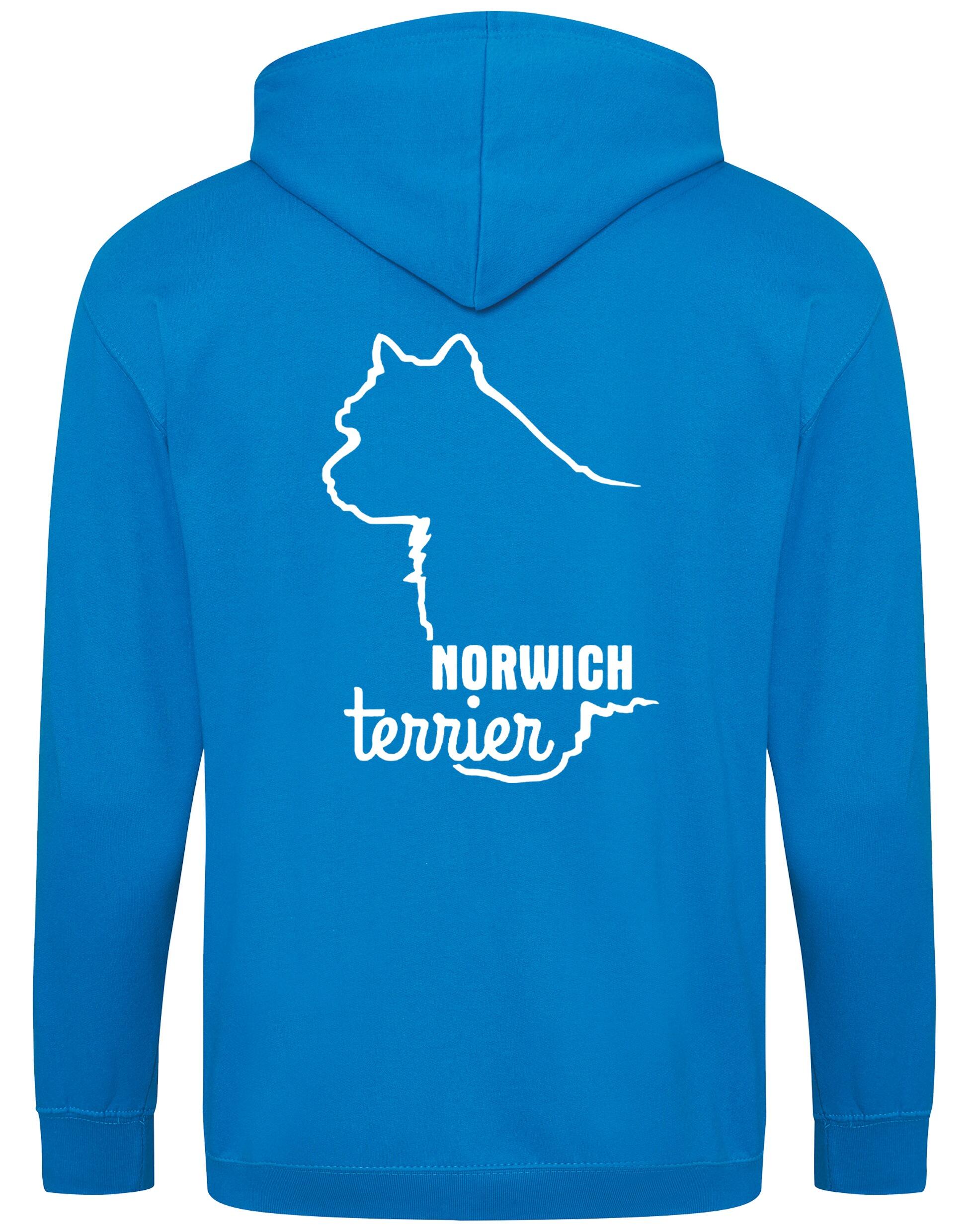 Norwich Terrier Zipped Hoodie featuring exclusive breed artwork, full-zip closure, soft fleece lining, and functional front pockets. Designed for comfort, style, and practicality—perfect for Norwich Terrier lovers, dog events, and casual wear.