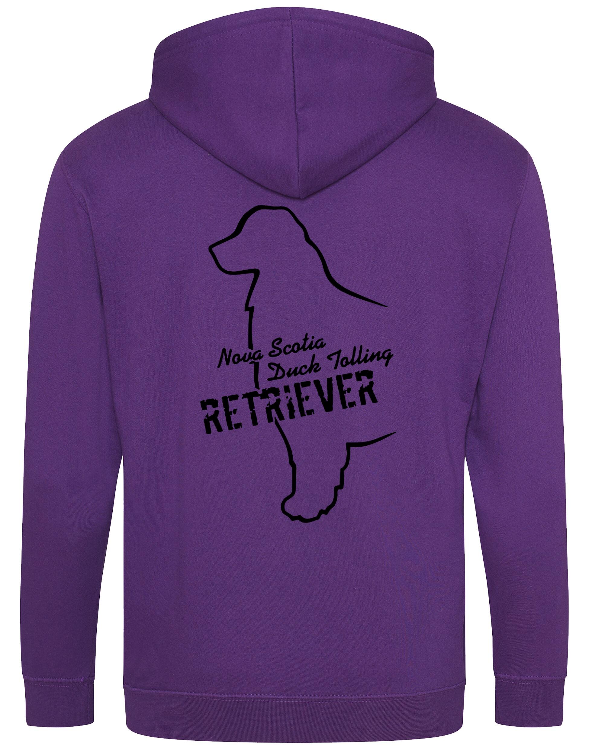 Soft and breathable Nova Scotia Duck Tolling Retriever zipped hoodie featuring a detailed breed design on the back. Includes a full-zip closure, cozy hood, and spacious front pockets for warmth and practicality. Perfect for breed enthusiasts, casual wear, and outdoor adventures.
