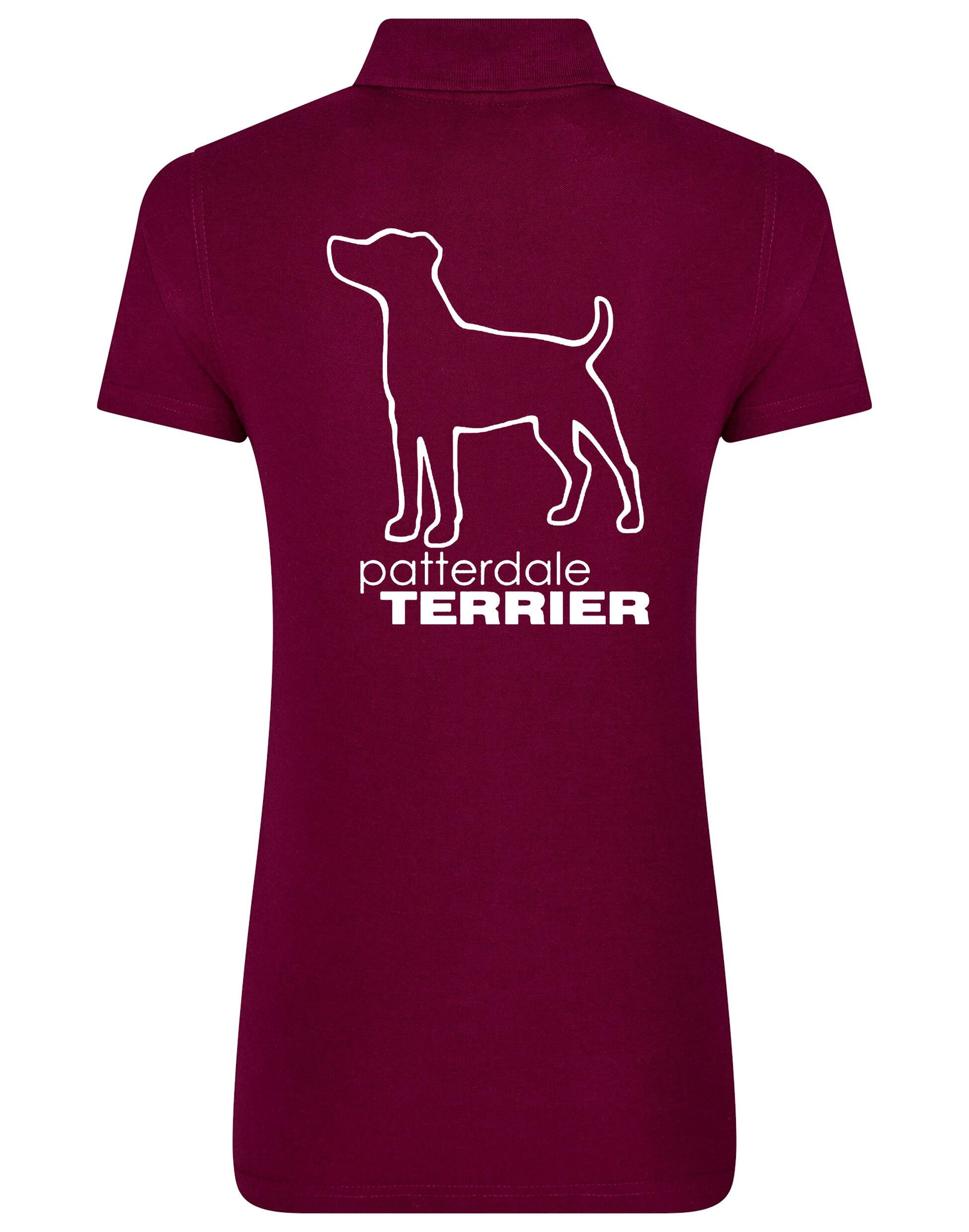 Patterdale Terrier Women’s Cotton Polo – lightweight, breathable cotton polo featuring exclusive Patterdale Terrier artwork on the back, a structured collar, and a tailored feminine fit for comfort and style.